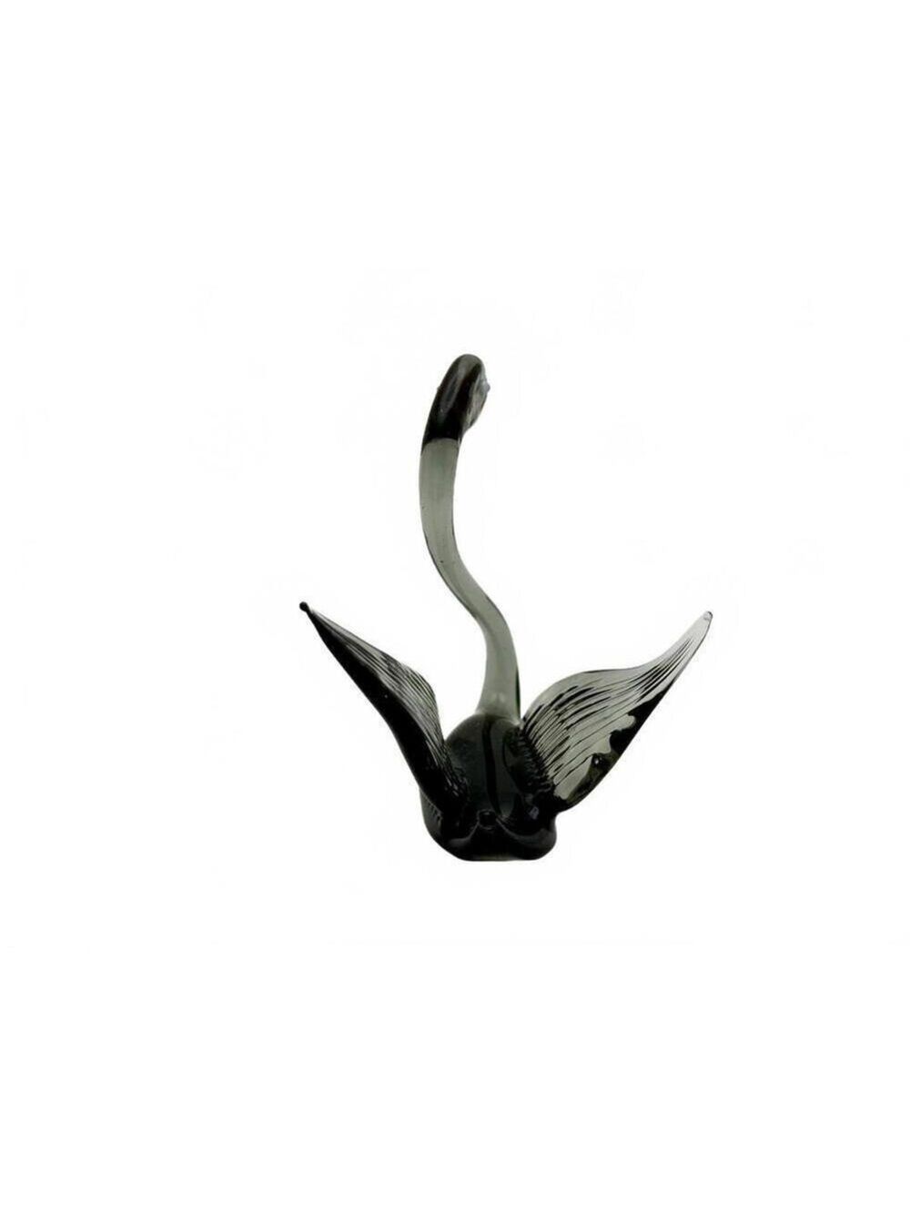Vintage Mini Hand Blown Art Glass Swan Figurine Black Gray Red Beak Murano-Style - Picture 4 of 5
